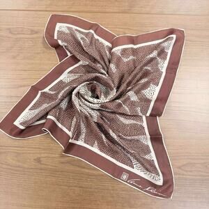 Vintage 80s/90s Anne Klein Lion Head 100% Silk Square Scarf Brown & Cream Logo